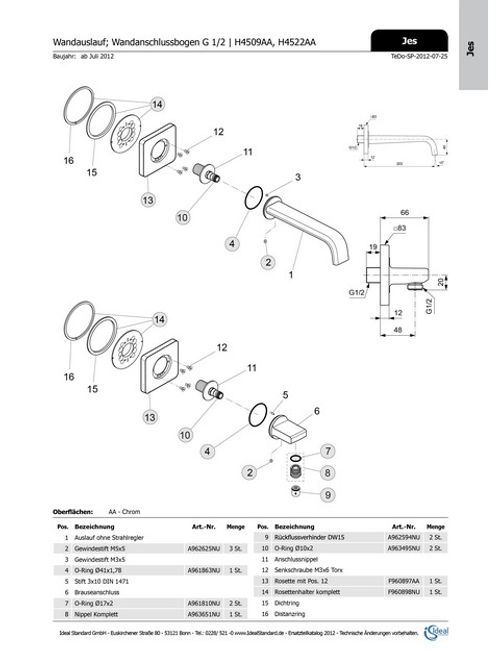 IS-JADO-Rosette-JES-quadratisch-Auslauf-Wand-WT-Chrom-F960897AA gallery number 1